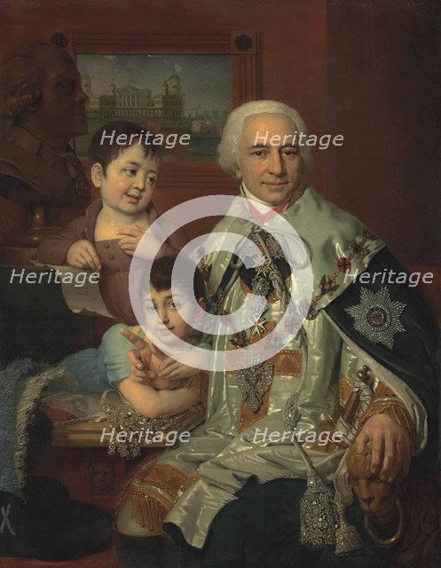 Portrait of Admiral Count Grigory Grigoryevich Kushelev (1754-1833) with children, 1809.