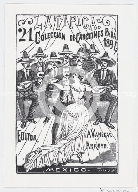 A couple dancing while a band plays music in the background, illustration for 'La Tipica,'..., 1894. Creator: José Guadalupe Posada.