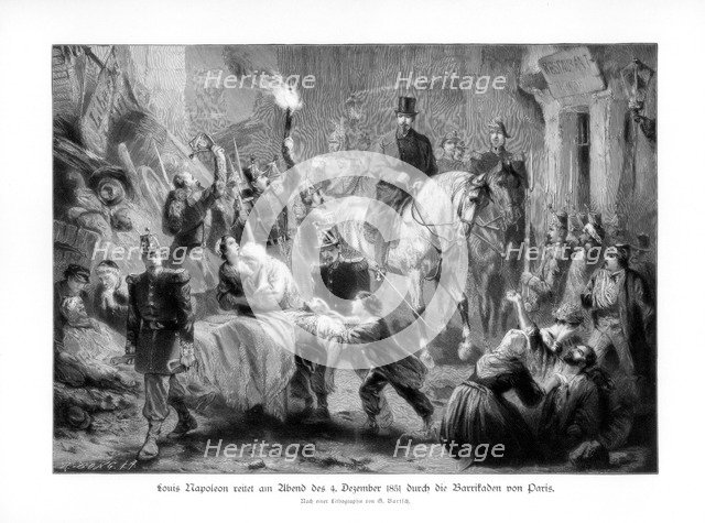 Louis Napoléon Bonaparte viewing the barricades of Paris, (4th December 1851), 1900.Artist: G Bartsch