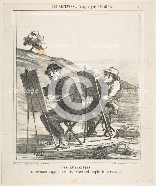 The landscape painters, the first copies nature, the second copies the first, from..., May 12, 1865. Creator: Honore Daumier.