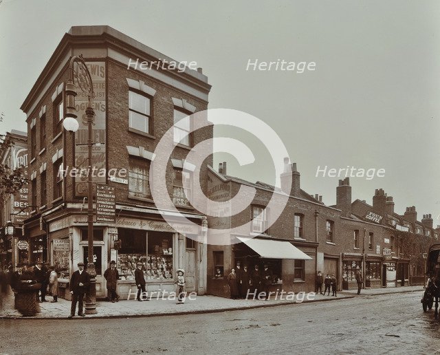 Row of shops in Lea Bridge Road, Hackney, London, September 1909. Artist: Unknown.