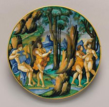 Plate with Apollo and Marsyas, c. 1525/1530. Creator: Unknown.
