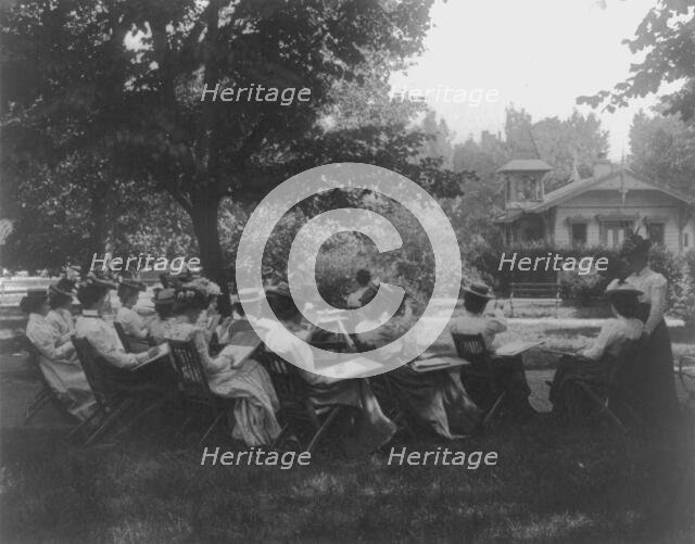 Art class, sketching a private home, Normal School, (1899?). Creator: Frances Benjamin Johnston.