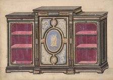 Cabinet Design with Renaissance style Ornament and Red Interior, 19th century. Creator: Anon.