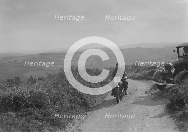 Ariel motorcycle competing in the MCC Torquay Rally, 1938. Artist: Bill Brunell.