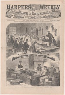 Filling Cartridges at the United States Arsenal, at Watertown, Massachusetts (Har..., July 20, 1861. Creator: Anon.