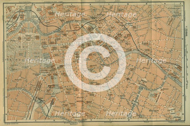 Map of Berlin Center, from a travel guide Baedeker's Northeast Germany, 1892. Artist: Wagner & Debes, Leipzig  