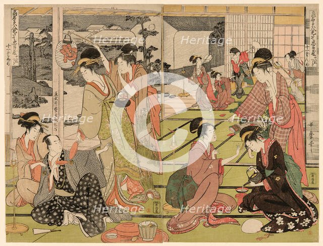 Act Eleven from the series "The Chushingura Drama Parodied by Famous Beauties (Komei..., c. 1794/95. Creator: Kitagawa Utamaro.