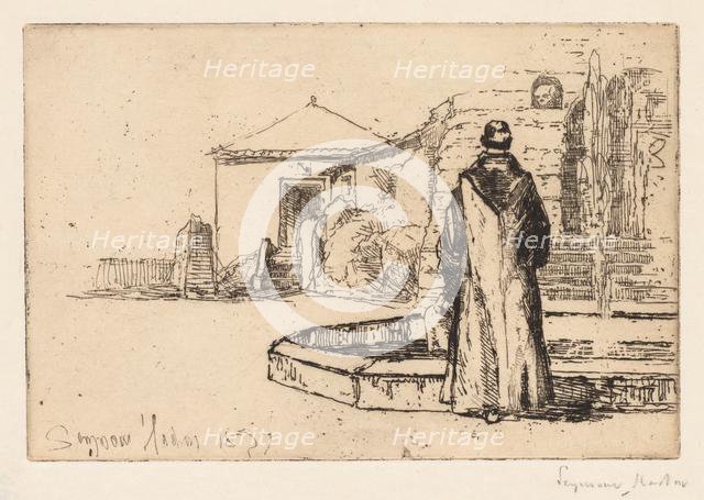 Monk at a Fountain, 1877. Creator: Francis Seymour Haden (British, 1818-1910).