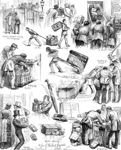 The Parcels Post: Sketches on the First Day, 1883. Creator: Unknown.