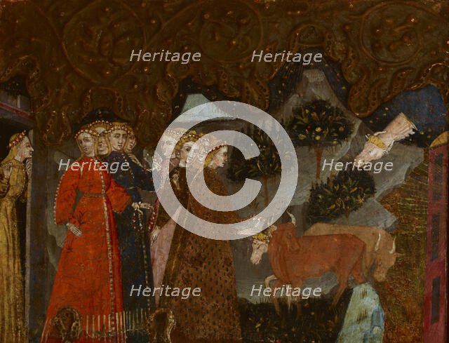 Mythological Scene (Abduction of Europe?)-Fragment of a Cassone, end of 14th century. Creator: Master of Charles of Durazzo.