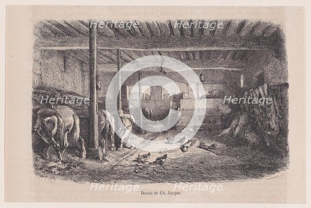 A Stable; from Magasin Pittoresque, ca. 1852. Creator: Charles Tamisier.