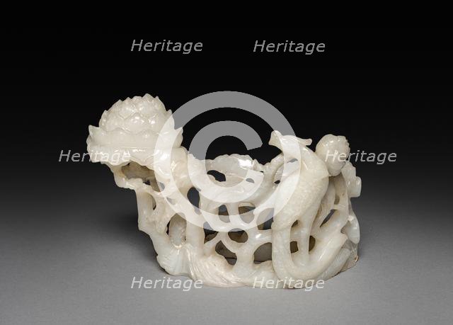 Three-Sectional Altar Group: Cylindrical Carving with Phoenix (base), 1644-1911. Creator: Unknown.