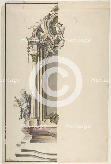 Design for an Aedicular Altar with St. Paul at the Left, mid-18th century. Creator: Johann Georg Dirr.