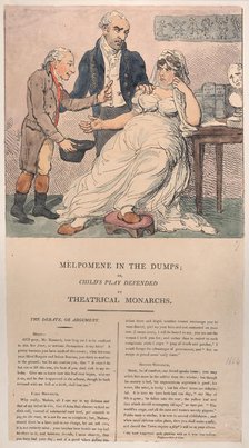 Melpomene in the Dumps, or Child's Play Defended by Theatrical Monarchs, 1804., 1804. Creator: Thomas Rowlandson.