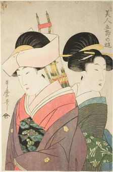 Beauty and Attendant on New Year’s Day, from the series "Pleasures for Beauties on the..., c. 1800. Creator: Kitagawa Utamaro.