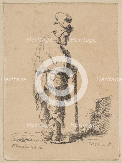 Beggar Leaning on a Stick (reverse copy), 1851. Creator: F Bradshaw.