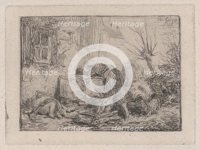 Farmyard, ca. 1845. Creator: Charles Emile Jacque.