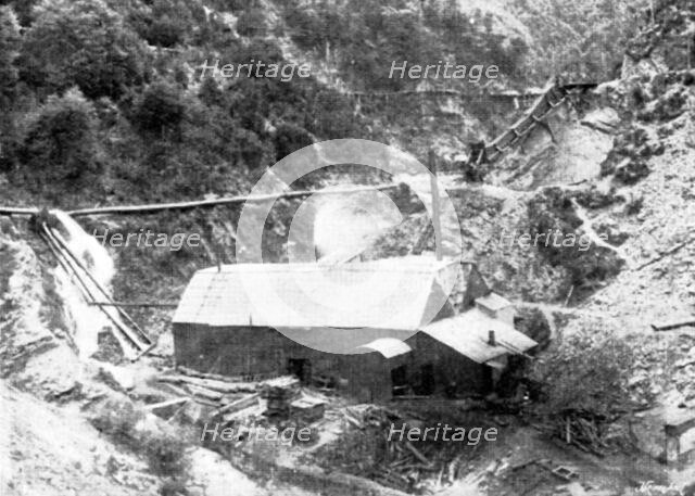 Mining in New Zealand - Achilles Gold-Fields, Limited: Thirty-Stamp Mill...and ore feeders, 1895. Creator: George Meisenbach.