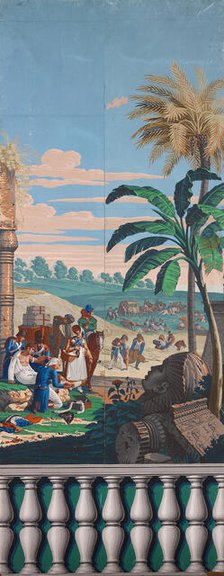 Scenic Wallpaper: The Battle of Heliopolis, France, First edition, c. 1818. Creator: Jean Julien Deltil.