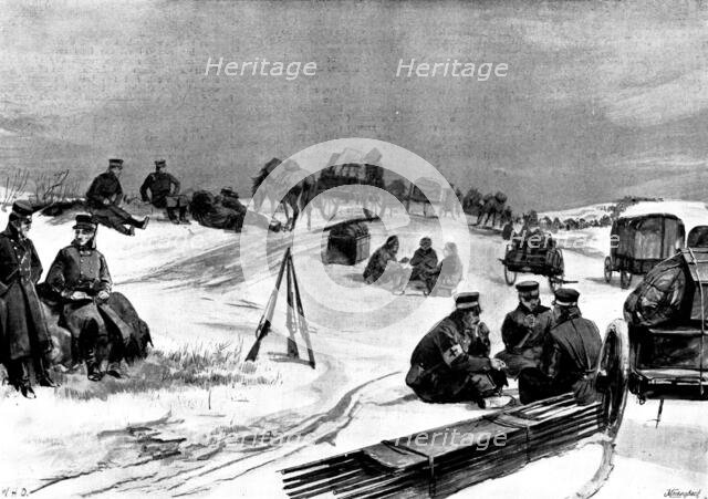 The War in Eastern Asia: a scene on the road to Wei-Hai-Wei: resting the horses, 1895. Creator: George Meisenbach.