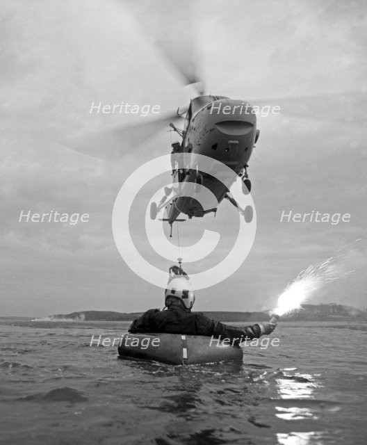 Westland Whirlwind helicopter making a rescue, 1973. Artist: Michael Walters