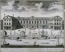 The Custom House from the River Thames, as it was in 1714, 1715.                                     Artist: John Harris