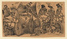 Skeletons (calaveras) riding bicycles, ca. 1900., ca. 1900. Creator: José Guadalupe Posada.