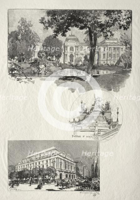 Rouen Illustré: La Musée; Fontaine St. Marie; Le Théâtre des Arts, 1896. Creator: Auguste Louis Lepère (French, 1849-1918).