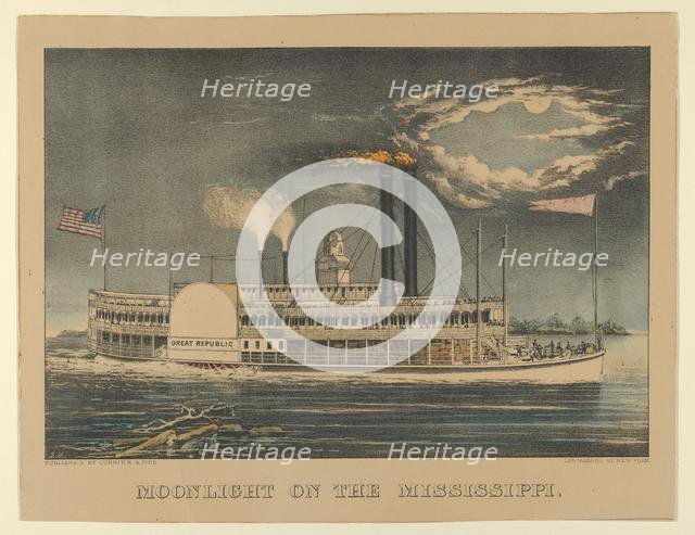 Moonlight on the Mississippi, 1872-74., 1872-74. Creators: Nathaniel Currier, James Merritt Ives, Currier and Ives.
