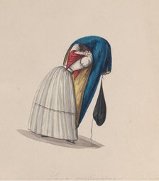 A woman getting into her saya viewed from behind, from a group of drawings depicting..., ca. 1848. Creator: Attributed to Francisco (Pancho) Fierro.