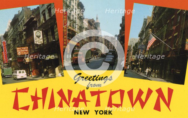 'Greetings from Chinatown, New York', postcard, 1962. Artist: Unknown