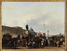 Masquerade on the Pont-Neuf, 1830. Creator: Guillaume Frederic Ronmy.