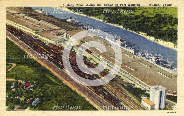 'A busy time along the docks at Port Houston, Houston, Texas', USA, 1947. Artist: Unknown