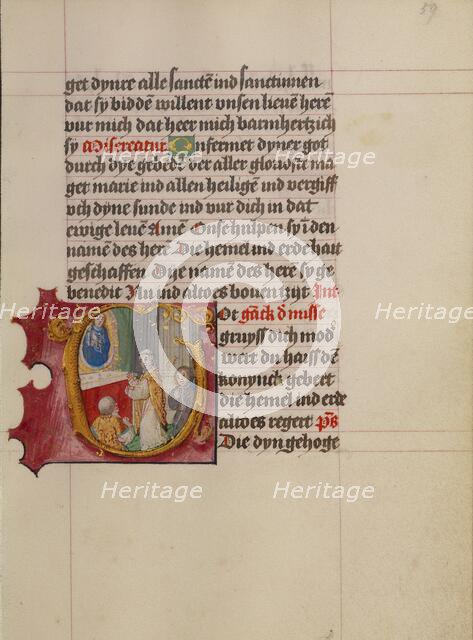 Initial G: A Priest Celebrating Mass; Book of Hours, about 1500. Creator: Workshop of Gerard Horenbout.