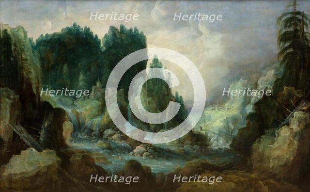 Rocky Landscape with a River and a Waterfall, 1612-1626. Creator: Monogrammist I. V. D. S..