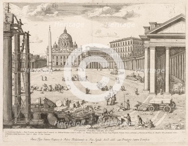 St. Peter's Basilica from "Prospectus Locurum Urbis Romae Insign[ium]", 1666. Creator: Lievin Cruyl (Flemish, c. 1640-c. 1720).