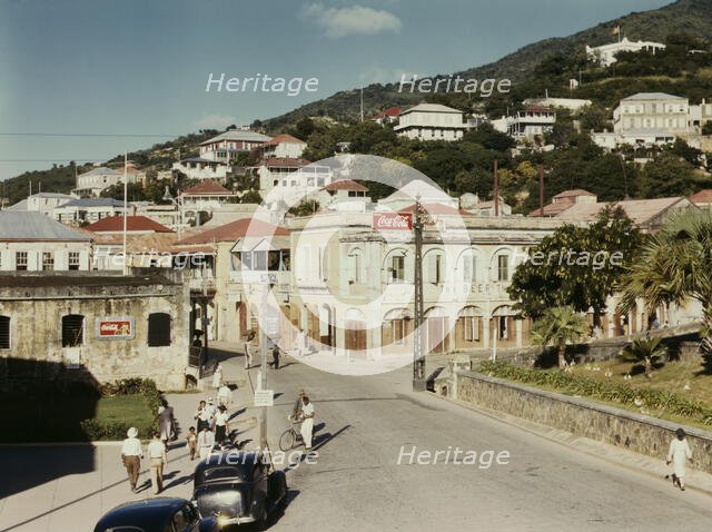 View down the main street from the Grand Hotel, Charlotte Amalie, St. Thomas Island, V.I., 1941. Creator: Jack Delano.