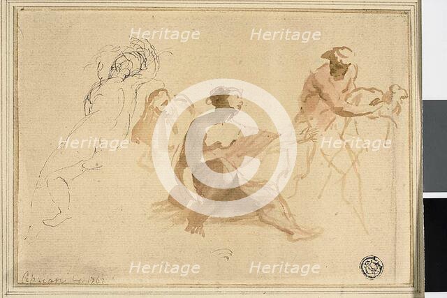 Two Sketches: Nude Child, Woman Reaching Toward Man with Lamb, 1762. Creator: Giovanni Battista Cipriani.