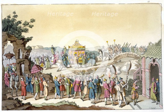 Procession to a Taoist traditional wedding, China, c1820-1839. Artist: Giovanni Bigatti