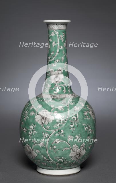 Bottle Vase with Floral Scrolls, 1662-1722. Creator: Unknown.