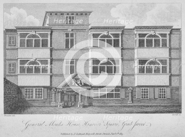 House of George Monck, Duke of Albermarle in Grub Street, now Milton Street, City of London, 1813. Artist: A Birrell