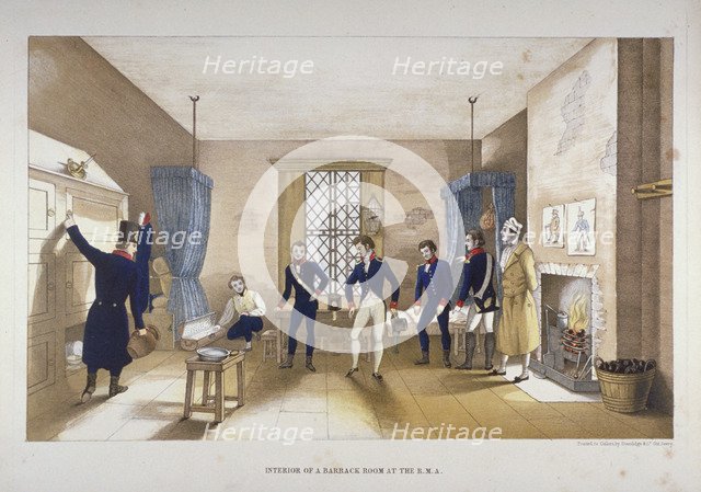 Scene in a barrack room at the Royal Military Academy, Woolwich, Kent, 1851. Artist: Anon