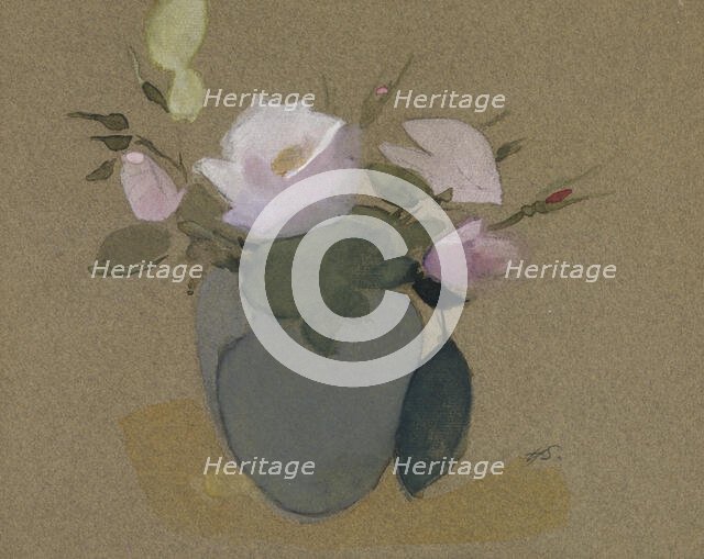 Roses in a Blue-Green Vase, 1942. Creator: Helene Schjerfbeck.