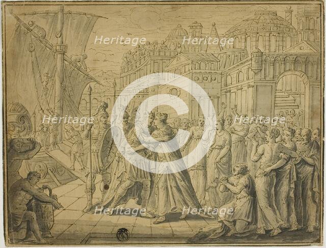 Dido and Aeneas Embracing before Gates of Carthage, n.d. Creator: Unknown.