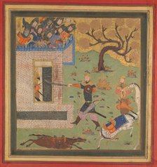 Bizhan Forces Farud to Retreat into his Fort, Folio from a Shahnama (Book of Kings), c1430-40. Creator: Unknown.