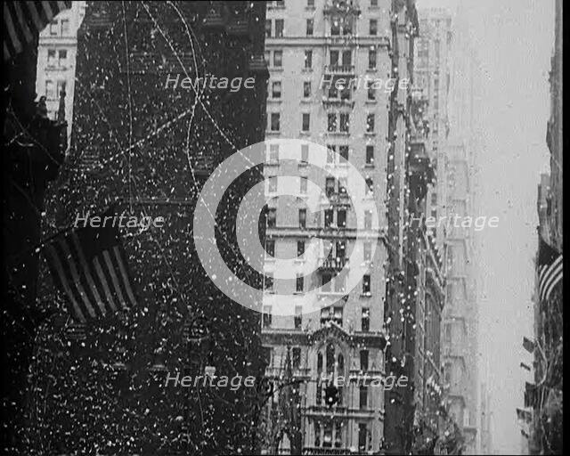 Building with American Flags in the Foreground, 1933. Creator: British Pathe Ltd.