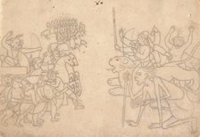 Durga and Kali Approach the Gathered Armies of Chanda and Munda... the Devi Mahatmya , c.1780. Creator: Unknown.