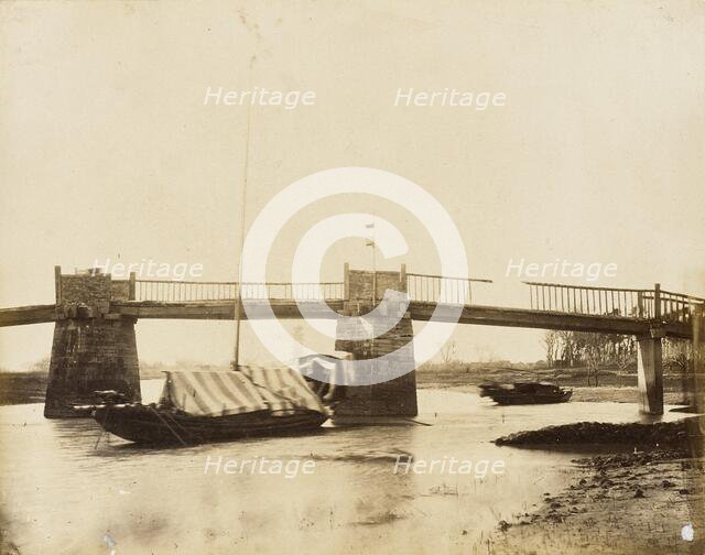 Bridge with Houseboats, China, 1860. Creator: Felice Beato.