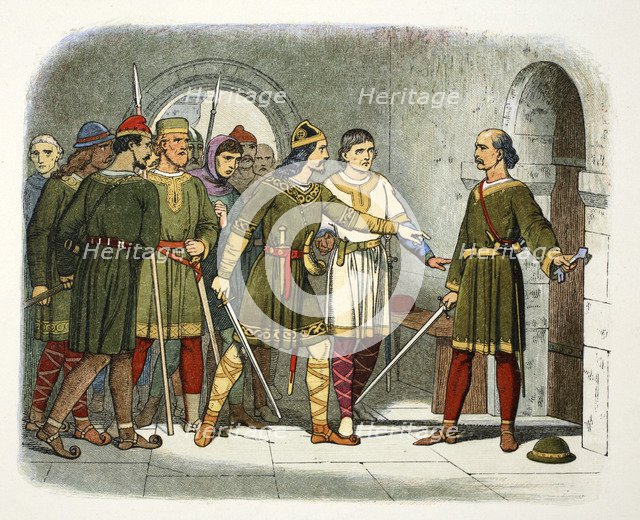 William de Breteuil defends the treasury, Winchester, Hampshire, 1100 (1864).  Artist: James William Edmund Doyle